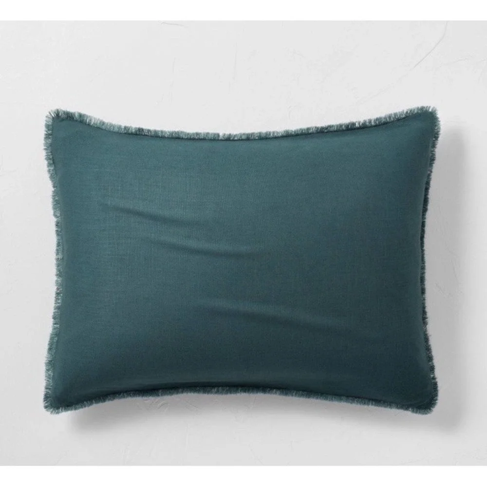 Casaluna King Pillow Sham Linen-Blend OEKO-TEX Soft Feel Teal Blue